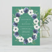 Indigo Jade Anemoon Bruiloft Kaart (Staand voorkant)
