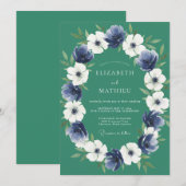 Indigo Jade Anemoon Bruiloft Kaart (Voorkant / Achterkant)