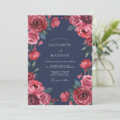Indigo karmozijnrode ranunculus eucalyptus bruilof kaart (Staand voorkant)
