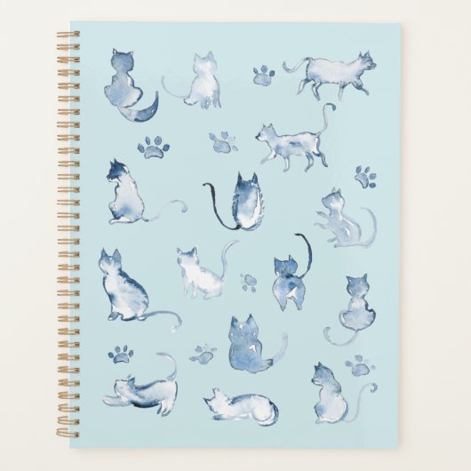 Indigo Katten waterverf Patroon Planners (Voorkant)