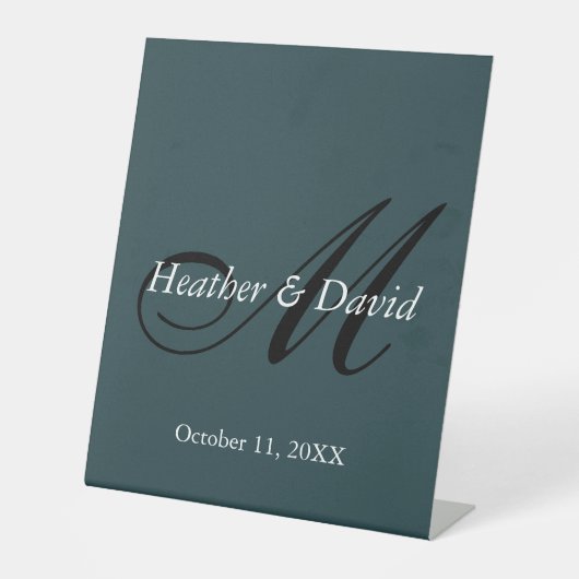 Indigo Kleur Stijlvolle Schattigee Monogram Bruilo Reclamebord Met Voetstuk (Voorkant)