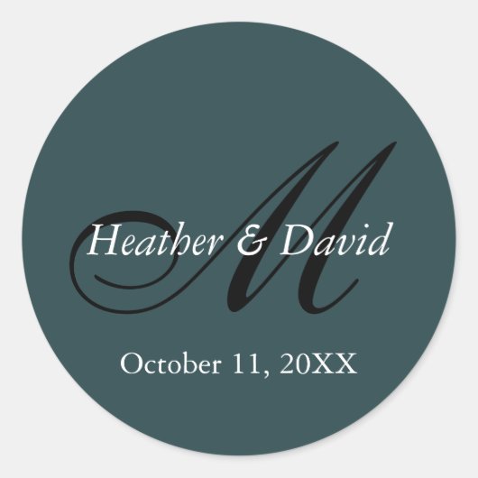 Indigo Kleur Stijlvolle Schattigee Monogram Bruilo Ronde Sticker (Voorkant)