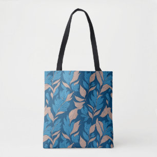 Indigo kleurenpatroon met veren tote bag