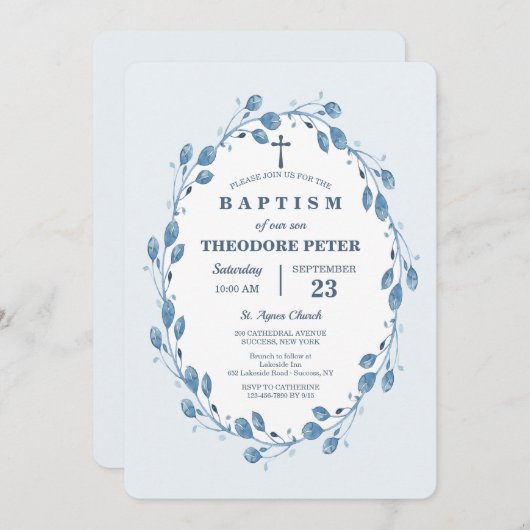 Indigo krans religieuze uitnodiging (Voorkant / Achterkant)