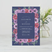 Indigo Lavendel Anemoon Bruiloft Kaart (Staand voorkant)