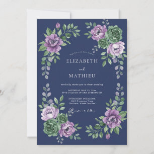 Indigo Lavendel Ranunculus Eucalyptus Bruiloft Kaart