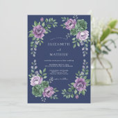 Indigo Lavendel Ranunculus Eucalyptus Bruiloft Kaart (Staand voorkant)