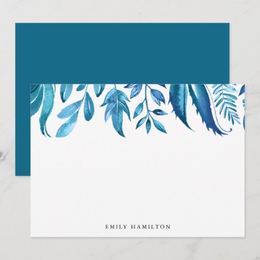 Indigo Leaves | Gepersonaliseerde platte Kaart voo (Voorkant / Achterkant)