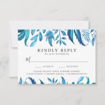 Indigo Leaves | RSVP-kaart met maaltijdkeuze
