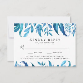 Indigo Leaves | RSVP-kaart met maaltijdkeuze RSVP Kaartje