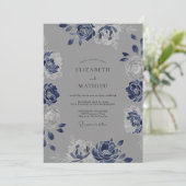 Indigo Leiste Botanische Aquarel Bruiloft Kaart (Staand voorkant)