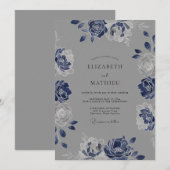 Indigo Leiste Botanische Aquarel Bruiloft Kaart (Voorkant / Achterkant)