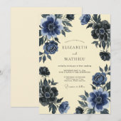 Indigo Leiste Ranunculus Eucalyptus Bruiloft Kaart (Voorkant / Achterkant)