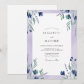 Indigo Lila Blad Bruiloft Kaart (Voorkant / Achterkant)