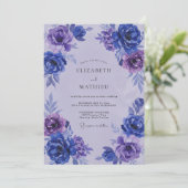 Indigo Lila Ranunculus Eucalyptus Bruiloft Kaart (Staand voorkant)