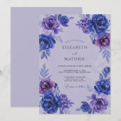 Indigo Lila Ranunculus Eucalyptus Bruiloft Kaart (Voorkant / Achterkant)
