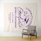 Indigo linnen Proficiat aan onze Afstuderen Chic Wandkleed (In Situ (horizontaal))