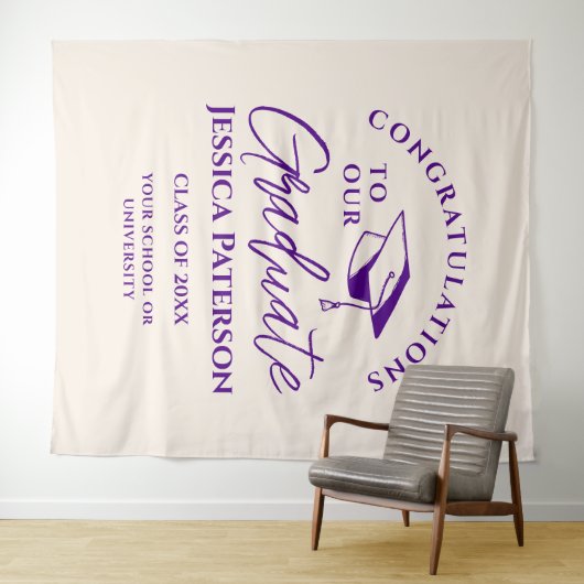 Indigo linnen Proficiat aan onze Afstuderen Chic Wandkleed (In Situ (horizontaal))