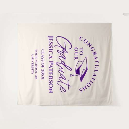 Indigo linnen Proficiat aan onze Afstuderen Chic Wandkleed (Voorkant (horizontaal))