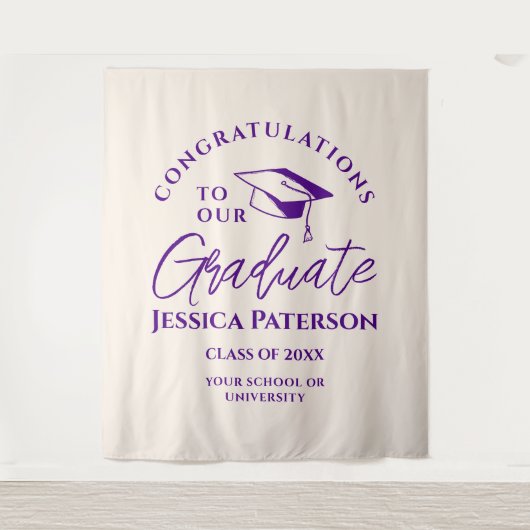 Indigo linnen Proficiat aan onze Afstuderen Chic Wandkleed (Voorkant)