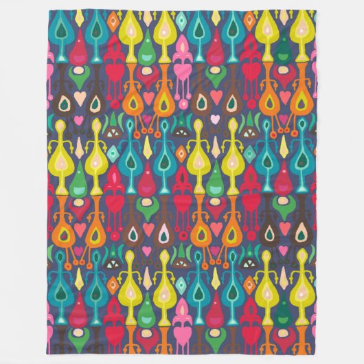 indigo love ikat fleece deken (Voorkant)