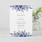 Indigo Lush Botanical Wedding Kaart (Staand voorkant)