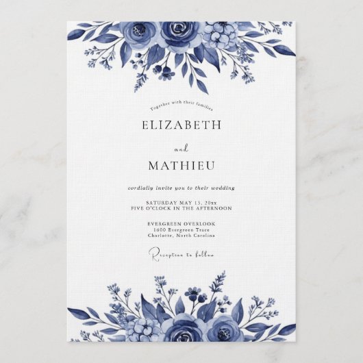 Indigo Lush Botanical Wedding Kaart (Voorkant)