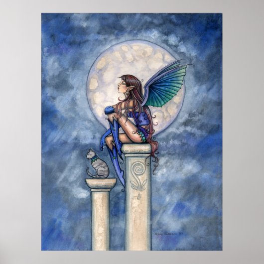 Indigo Maan Fee en Kat Poster Print (Voorkant)