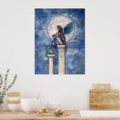 Indigo Maan Fee en Kat Poster Print (Keuken)