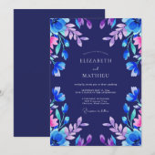 Indigo Magenta Bladerige Bruiloft Kaart (Voorkant / Achterkant)