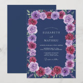 Indigo Magenta Ranunculus Eucalyptus Bruiloft Kaart (Voorkant / Achterkant)