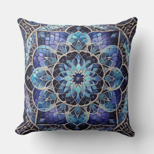 Indigo Mandala over diepe gradiëntmozaïek Kussen