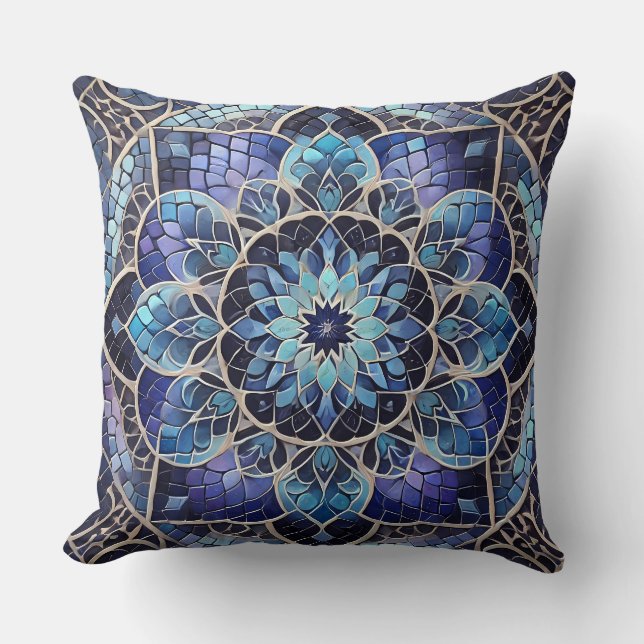 Indigo Mandala over diepe gradiëntmozaïek Kussen (Voorkant)