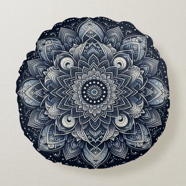 Indigo Mandala  Rond Kussen (Voorkant)