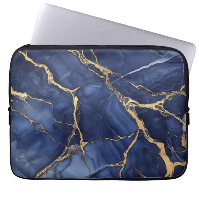 Indigo Marble Laptop Sleeve (Voorkant)