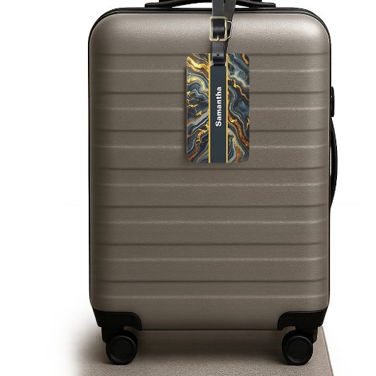 Indigo Marmer met Gouden Strepen  Bagagelabel