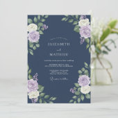 Indigo Mauve Bloem Bruiloft Kaart (Staand voorkant)
