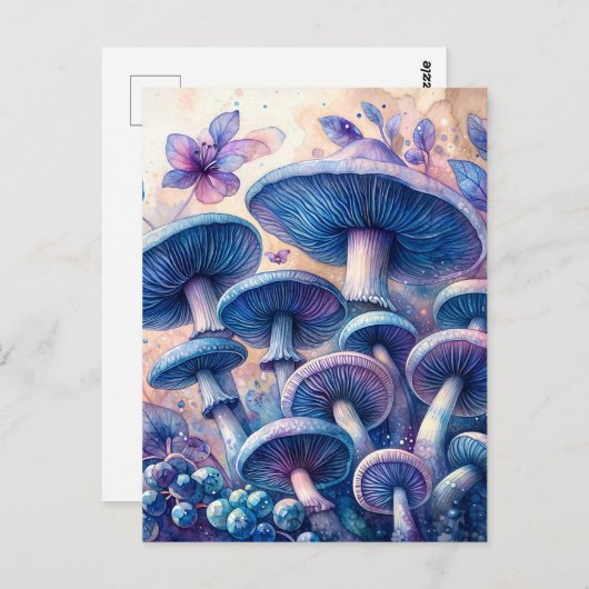 Indigo Melk Pet Paddenstoel Waterverf Art Briefkaart (Voorkant / Achterkant)