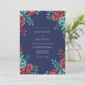 Indigo Merlot Bloom Bruiloft Kaart (Staand voorkant)