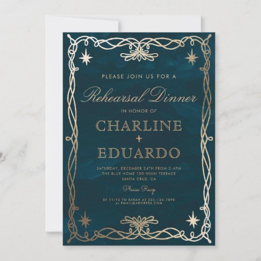 Indigo Middeleeuws Goud Ivy Repetitie Diner Kaart (Voorkant)