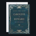 Indigo Middeleeuws Goud Klimop Trouw  Save The Date<br><div class="desc">Marine Goud Klimop Gouden Elegante Trouw</div>