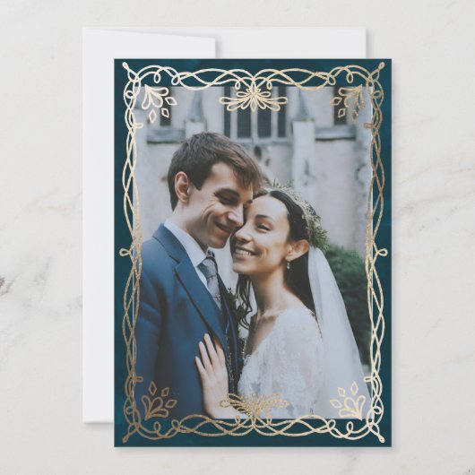 Indigo middeleeuwse gouden Ivy bruiloft Save The Date (Achterkant)