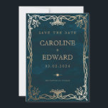 Indigo middeleeuwse gouden Ivy bruiloft Save The Date<br><div class="desc">Navy Gold Ivy Golden Elegant Bruiloft</div>