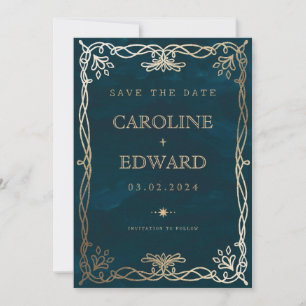 Indigo middeleeuwse gouden Ivy bruiloft Save The Date