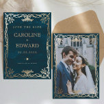 Indigo middeleeuwse gouden Ivy bruiloft Save The Date<br><div class="desc">Indigo gouden Ivy gouden elegante bruiloft</div>