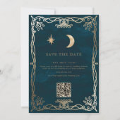 Indigo Middeleeuwse Gouden Klimop Bruiloft  Save The Date (Achterkant)