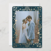 Indigo middeleeuwse gouden klimop bruiloft uitnodi kaart (Achterkant)