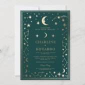 Indigo middeleeuwse gouden klimop bruiloft uitnodi kaart (Voorkant)