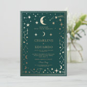 Indigo middeleeuwse gouden klimop bruiloft uitnodi kaart (Staand voorkant)