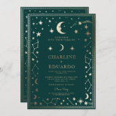 Indigo middeleeuwse gouden klimop bruiloft uitnodi kaart (Voorkant / Achterkant)